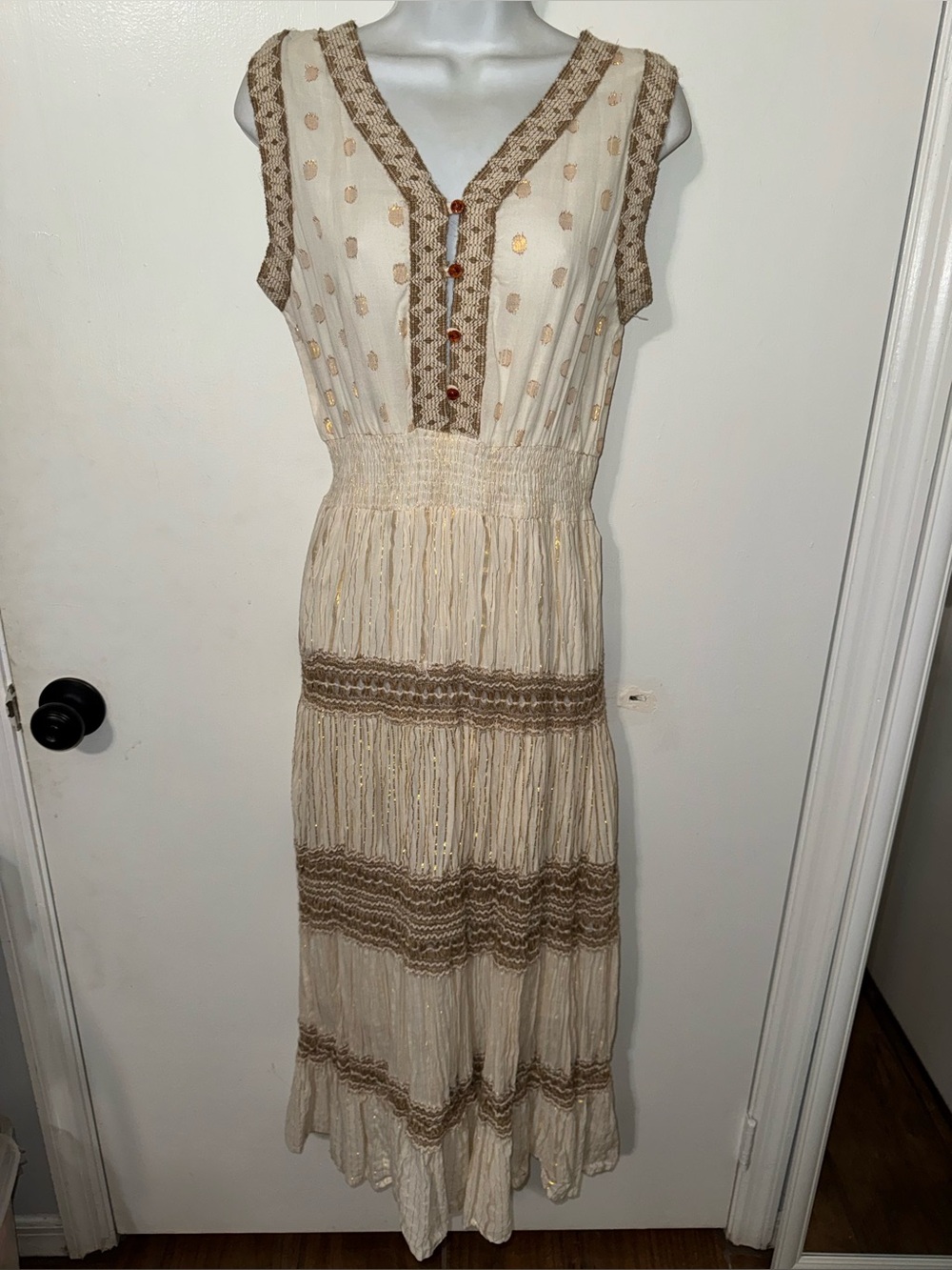 NAOO Nation AK Outfitters beige and gold bohemian style maxi dress